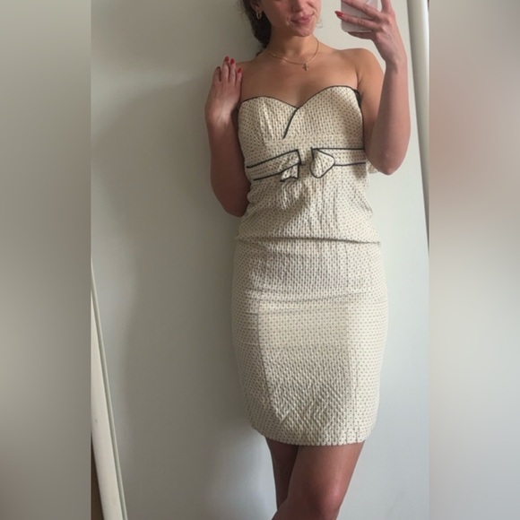 Vintage Nanette Lapore Pin-Up Retro Bow Front Mini Dress in Cream - Picture 2 of 13